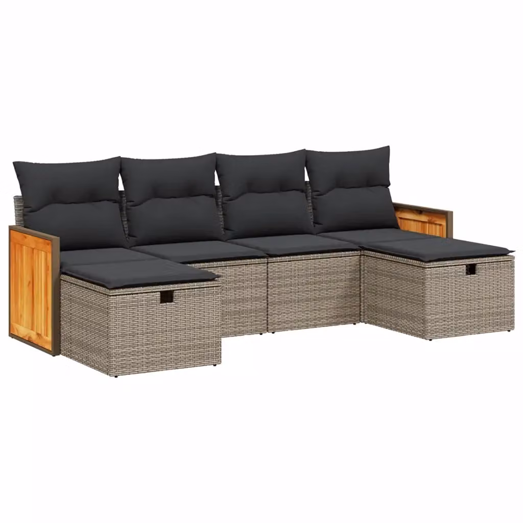 vidaXL Set Divano da Giardino a L 6 pz Grigio con Cuscini in Polyrattan e Struttura in Acciaio – 2