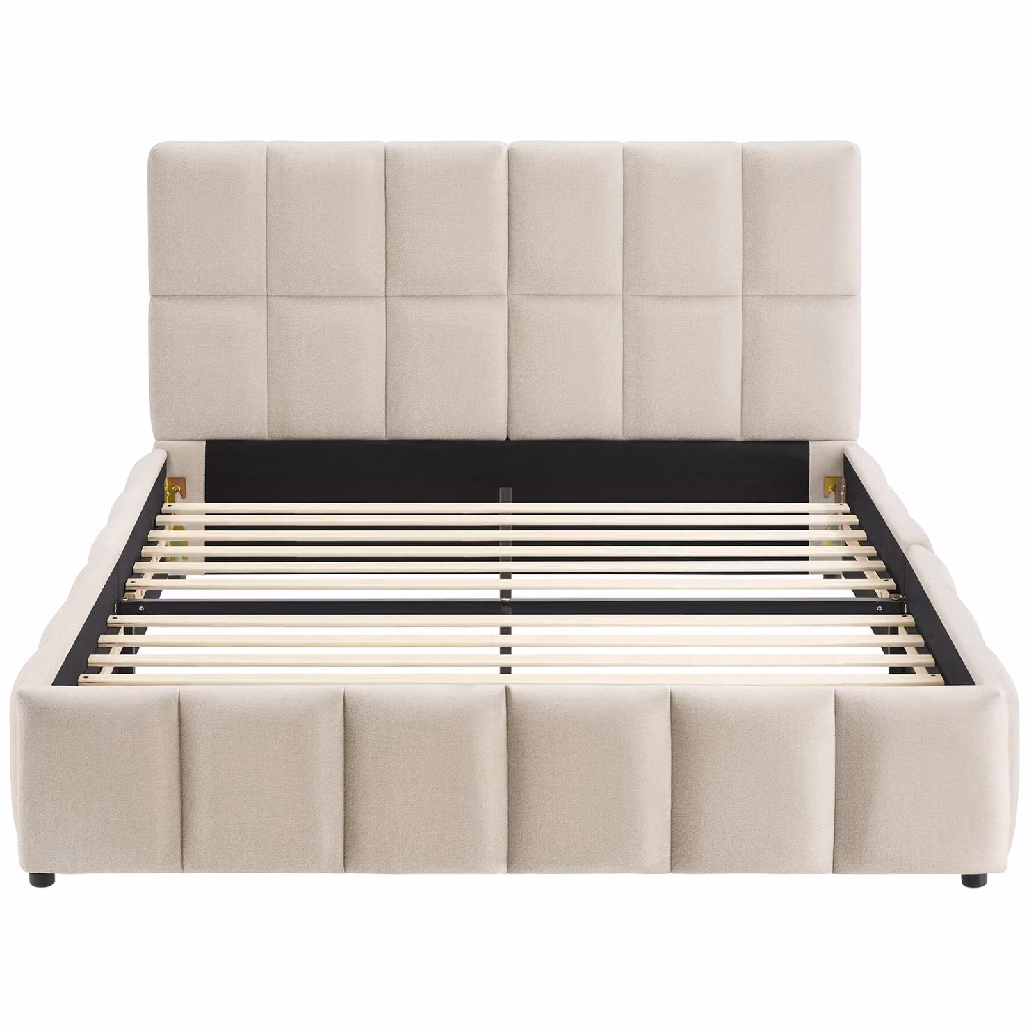 Letto imbottito Shirley tectake con rete a doghe in velluto color sabbia L/P/H: 200 x 140 x 93 cm – 3