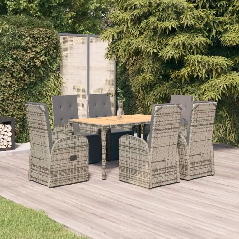 The Living Store Set da pranzo da giardino 7 pezzi con cuscini in poly rattan grigio