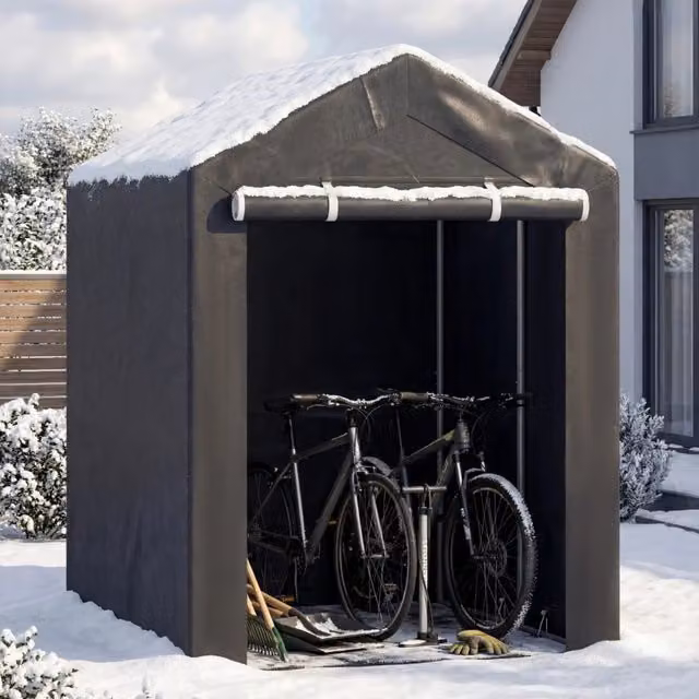 Casetta da Giardino Portatile Capanno Tenda Garage con Tubi Zincati e Telo PE Porta a Cerniera per Attrezzi e Bici