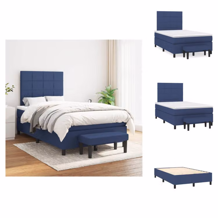 vidaXL Letto a molle con materasso in tessuto blu 120x200 cm - Letti e strutture letto