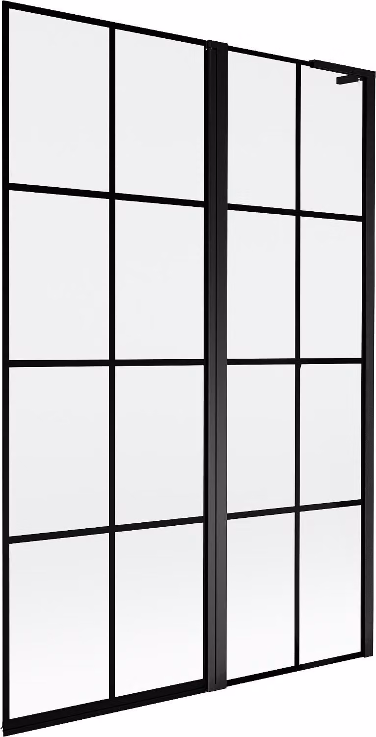 Mexen Mist L paratia per vasca da bagno 2 ante destra 120 x 150 cm, griglia nera, nero - 8A9L-120-011-70-77-P