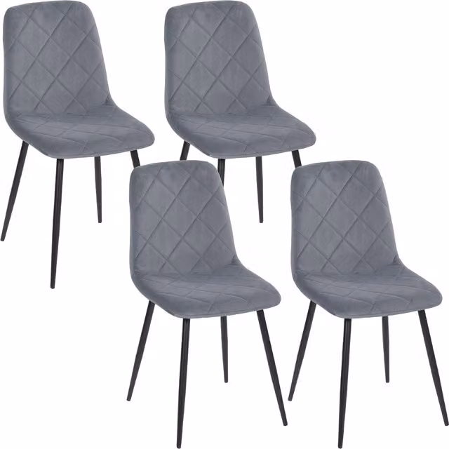 Set di 4 sedie da pranzo HOMCOM in velluto grigio con gambe in metallo per cucina e sala da pranzo