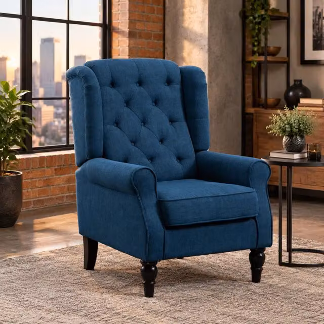 poltrona bergère 74 x 86 x 102 cm blu – schienale capitonné, 1 posto