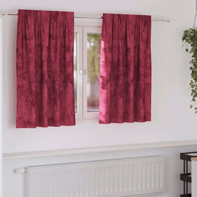 Set di 2 tende in velluto vidaXL color rosso vino, oscuranti e termoisolanti, L: 140 cm x H: 140 cm