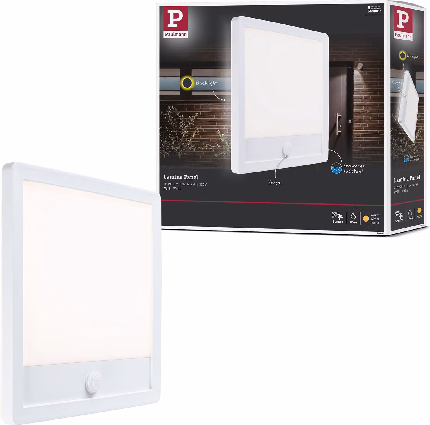 Paulmann Pannello LED per esterni Lamina Rilevatore di movimento crepuscolare (IR) resistente all'acqua di mare