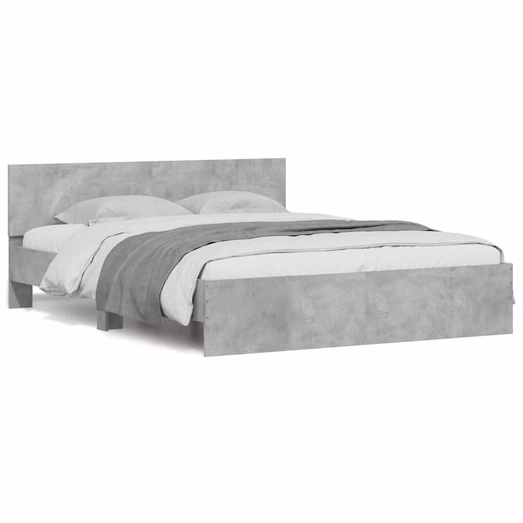 vidaXL Giroletto Moderno con Testiera, Illuminazione LED e Porta USB, Grigio, L/P/H: 203 x 155 x 70 cm (Dimensioni materasso: 150 x 200 cm)