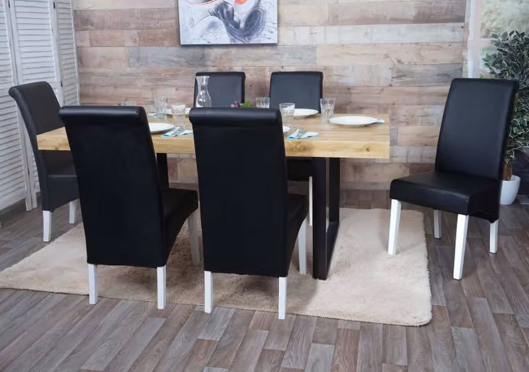 set di 6 sedie per sala da pranzo Sedia da cucina Sedia M37 ~ pelle, nero, piedi bianchi