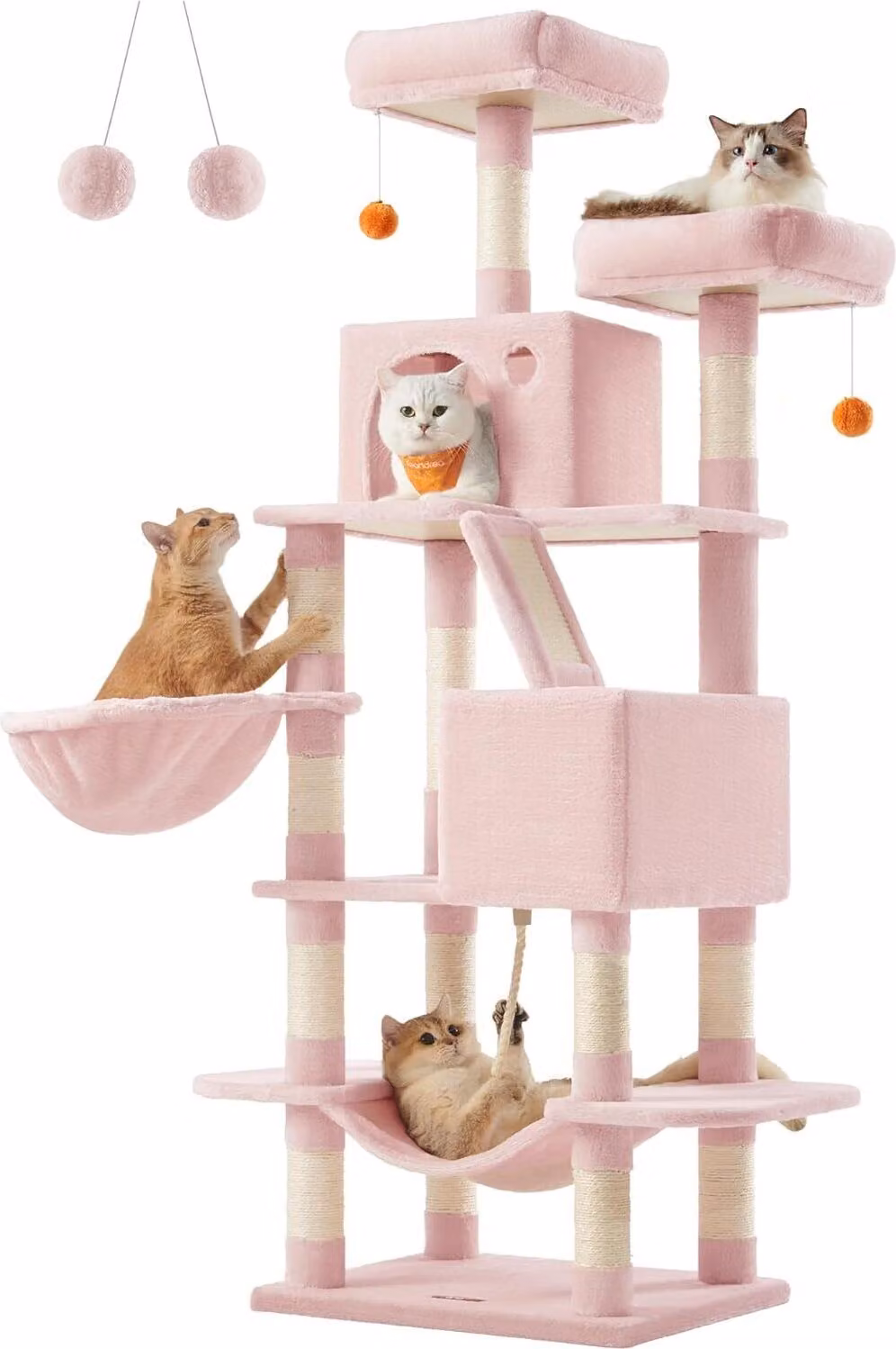 Tiragraffi Feandrea Grande 168 cm di altezza L tiragraffi con 13 tiragraffi, 2 piattaforme, 2 grotte, cesto, amaca, palline di peluche