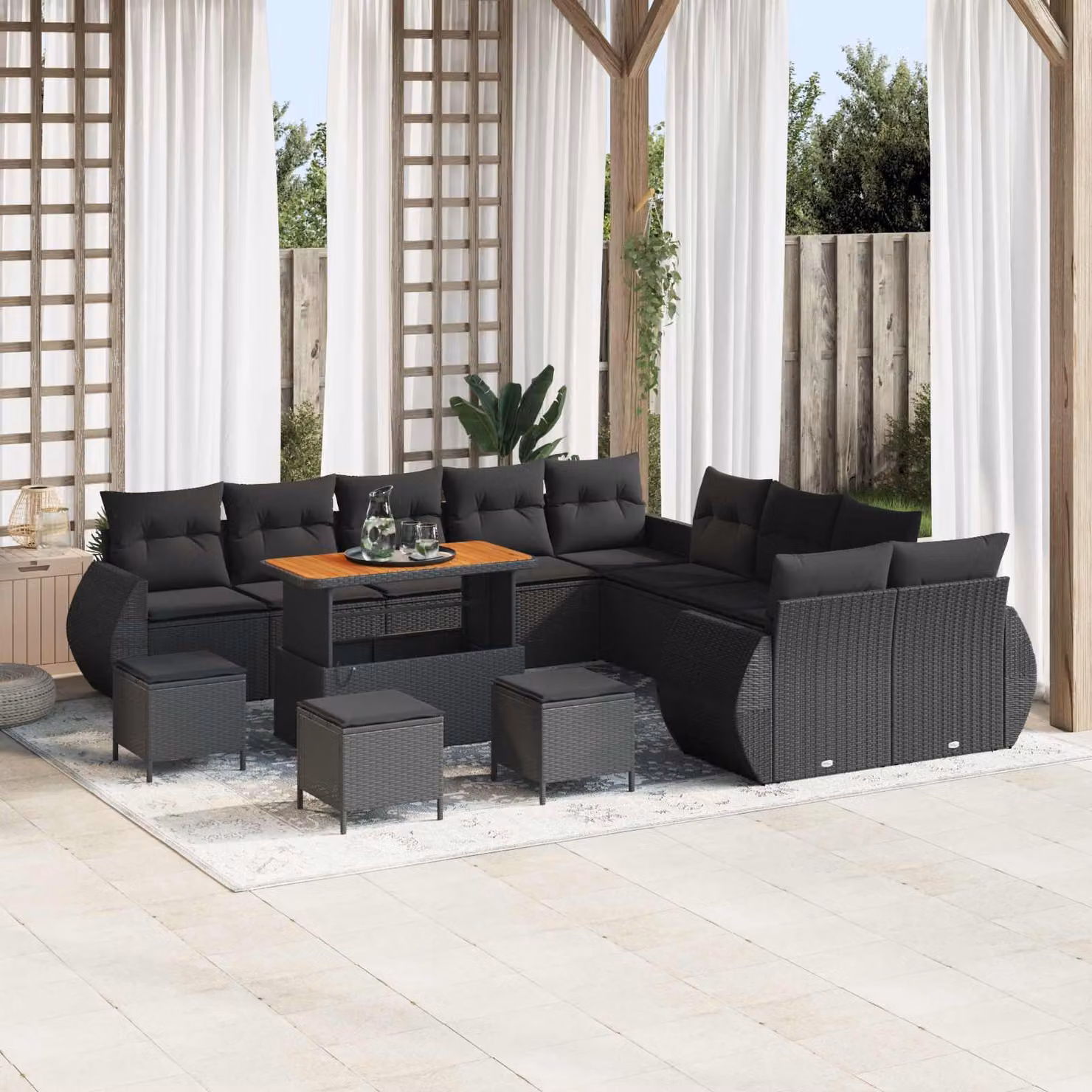 Maison Exclusive - Set da giardino composto da 14 pezzi, divano in rattan sintetico nero