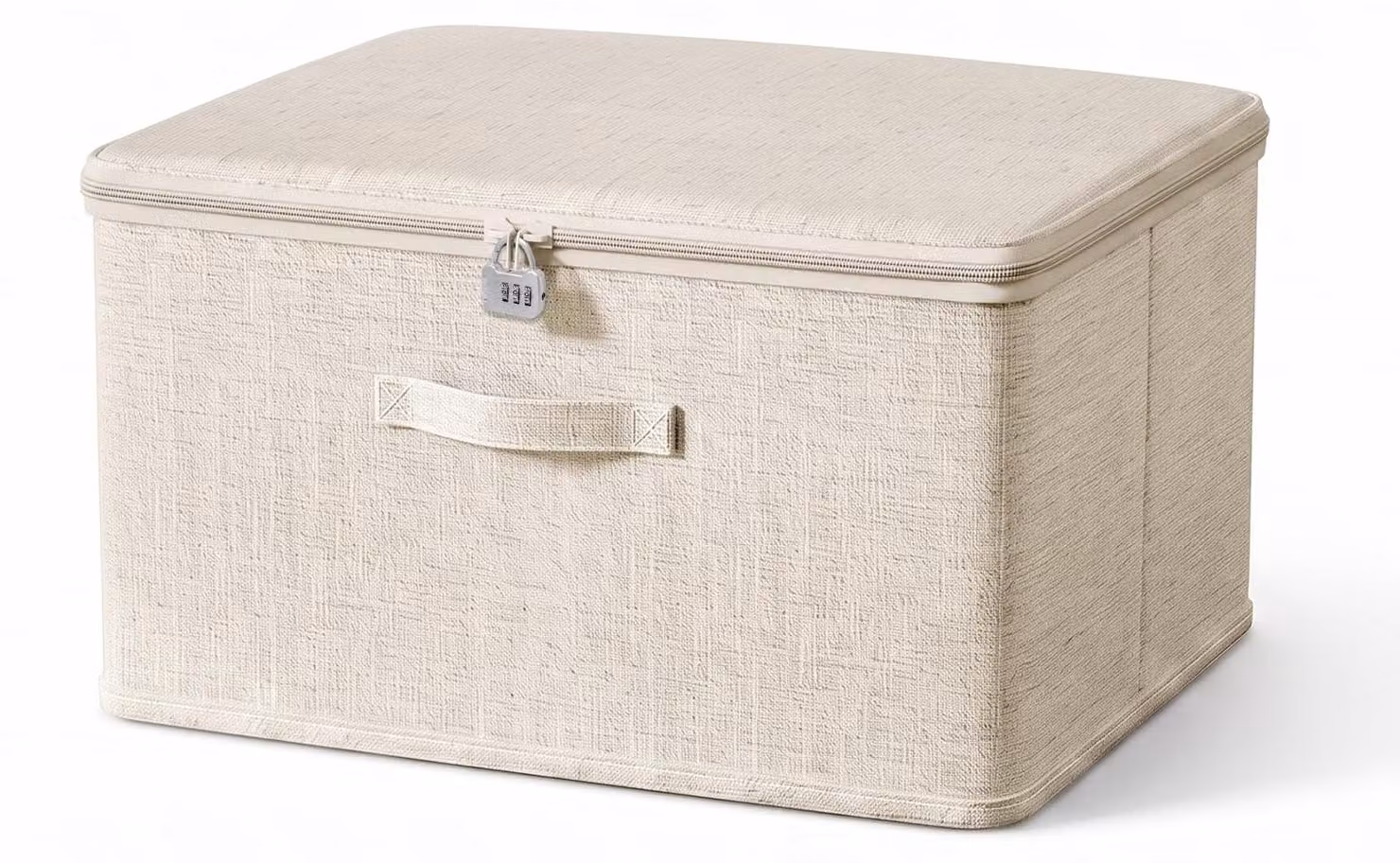 Contenitore con serratura a combinazione numerica, coperchio in tessuto, dimensioni 40x30x21 cm, ideale per riporre abbigliamento