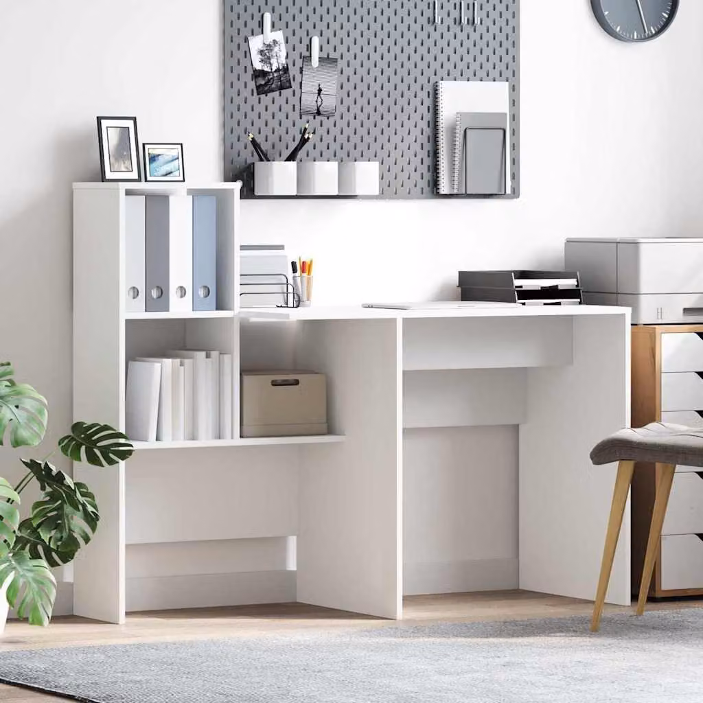 Maison Exclusive - Scrivania in legno impiallacciato bianco, dimensioni 131,5 x 50 x 106,5 cm