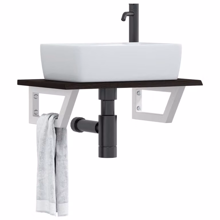vidaXL Ripiano a Parete per Lavabo Moderno in Rovere e Metallo, Bianco e Marrone