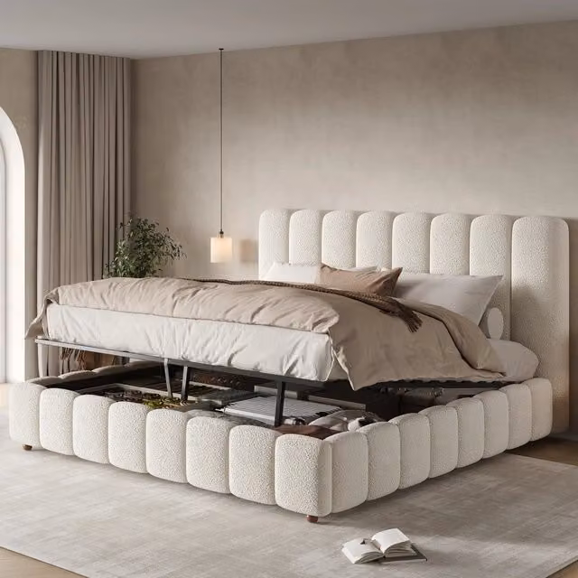 letto imbottito bouclé bianco 180 x 200 cm