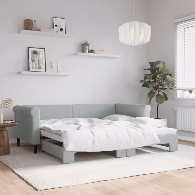 vidaXL Divano Letto con Letto Estraibile in Velluto Grigio Chiaro L/P/H: 90 x 190 cm