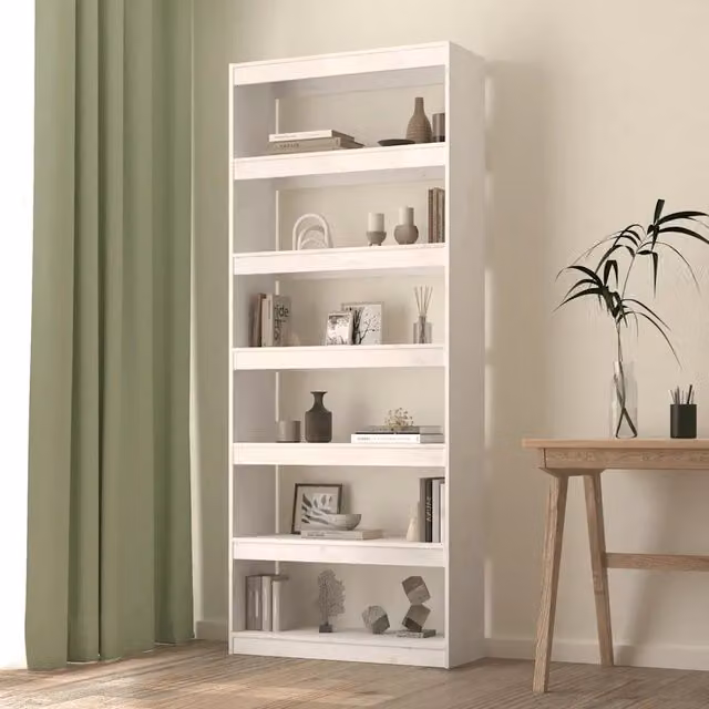 Libreria divisorio minimalista vidaXL in legno di pino massello bianco L: 80 cm, P: 30 cm, H: 199,5 cm – 1