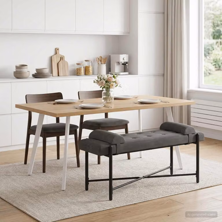 Panchina moderna vidaXL in velluto grigio con bottoni e cuscini, L: 110 cm, P: 40 cm, H: 46 cm