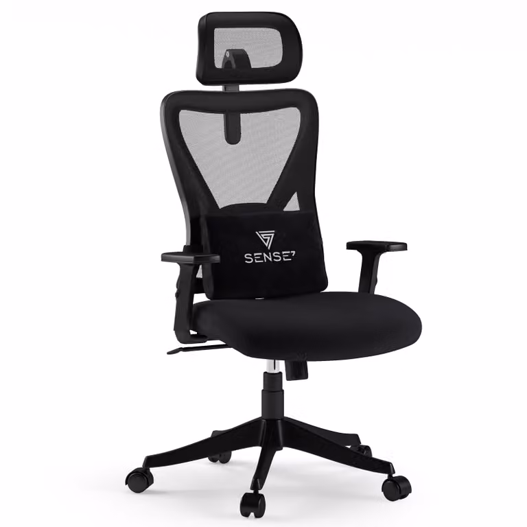 SENSE7 Tone Sedia da ufficio ergonomica Sedia da scrivania Sedia girevole Regolabile in altezza con poggiatesta e braccioli, portata fino a 130 kg, tessuto a rete, nera