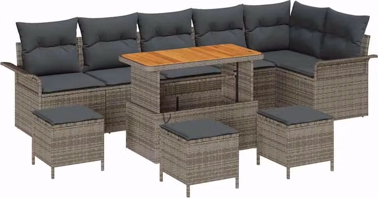 Set Divano da Giardino con cuscino 10 pcs Grigio polyrattan