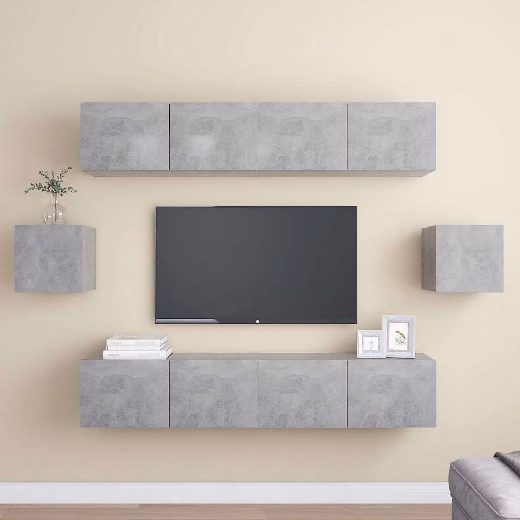 Set di mobili porta TV da parete vidaXL in 6 pezzi, stile moderno, colore grigio, in legno e MDF