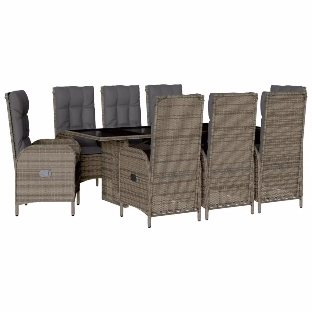 Set da Pranzo da Giardino vidaXL in Polyrattan e Vetro, 9 Pezzi, Grigio Antracite – 2