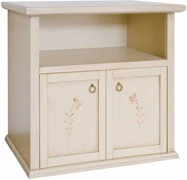 Porta TV Mobili2g in legno stile shabby chic color bianco e beige con 2 ante L: 84 cm, P: 40 cm, H: 80 cm – 1