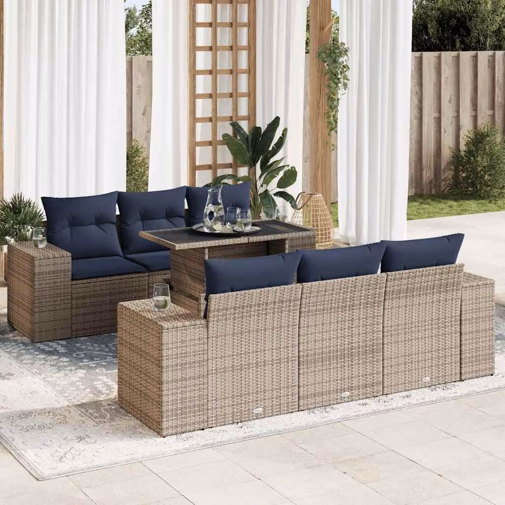 Maison Exclusive - Set Divani da Giardino 7pz con Cuscini Grigio Polyrattan Acacia