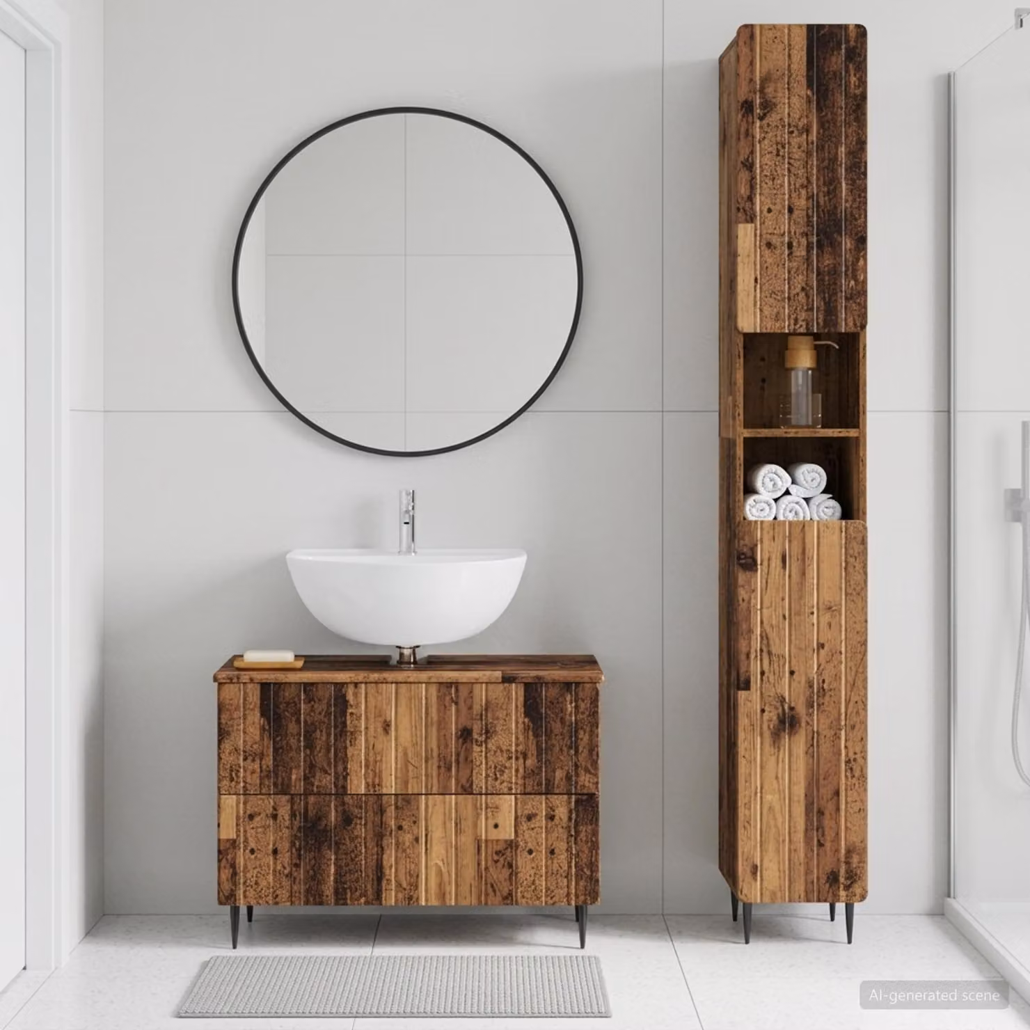 Set di 2 armadi da bagno vidaXL ZWOLLE in legno color marrone antico con ante a cerniera e ripiani interni