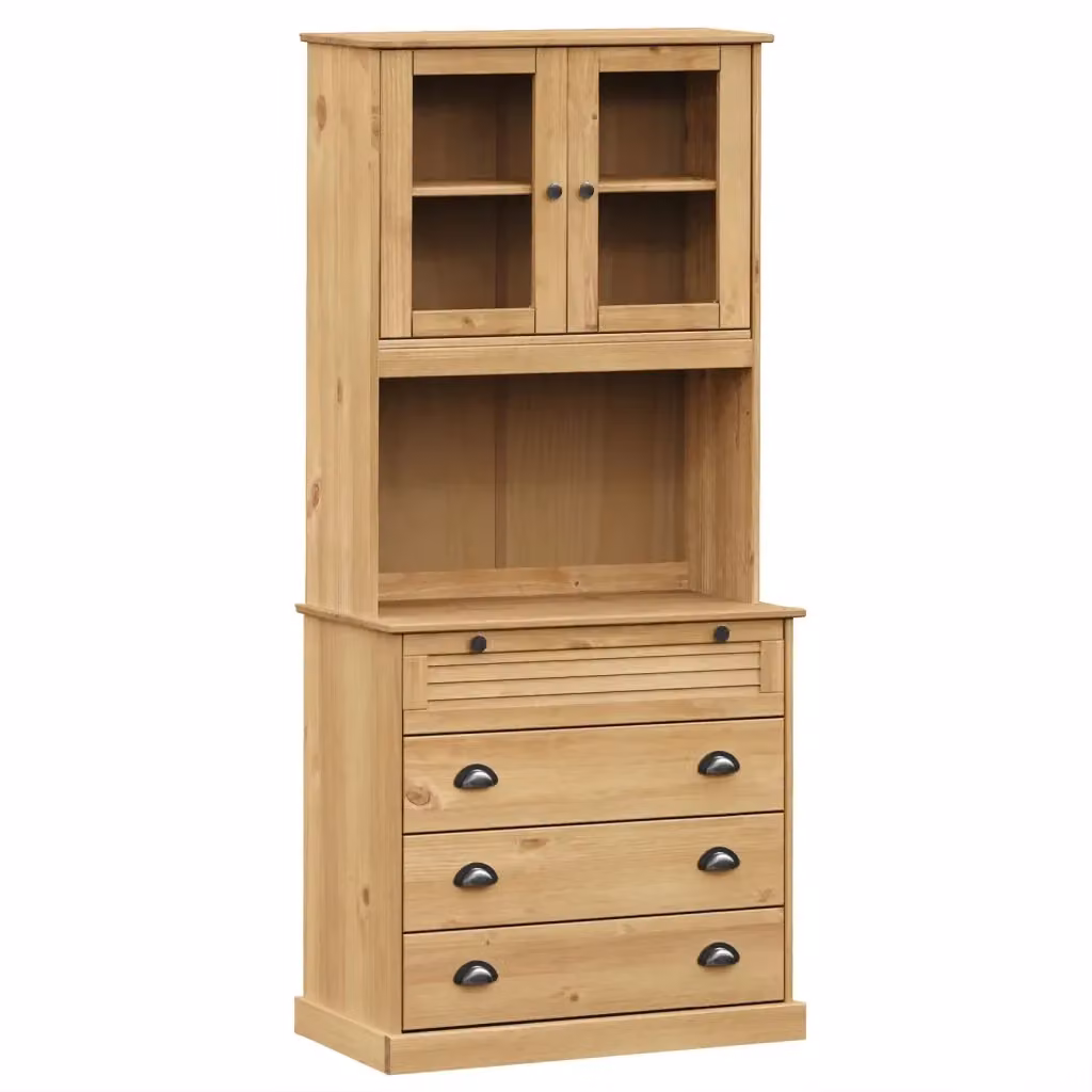 Credenza Rustica vidaXL in Legno di Pino Cerato Marrone con Ante in Vetro, L: 80 cm, P: 40 cm, H: 176 cm – 2