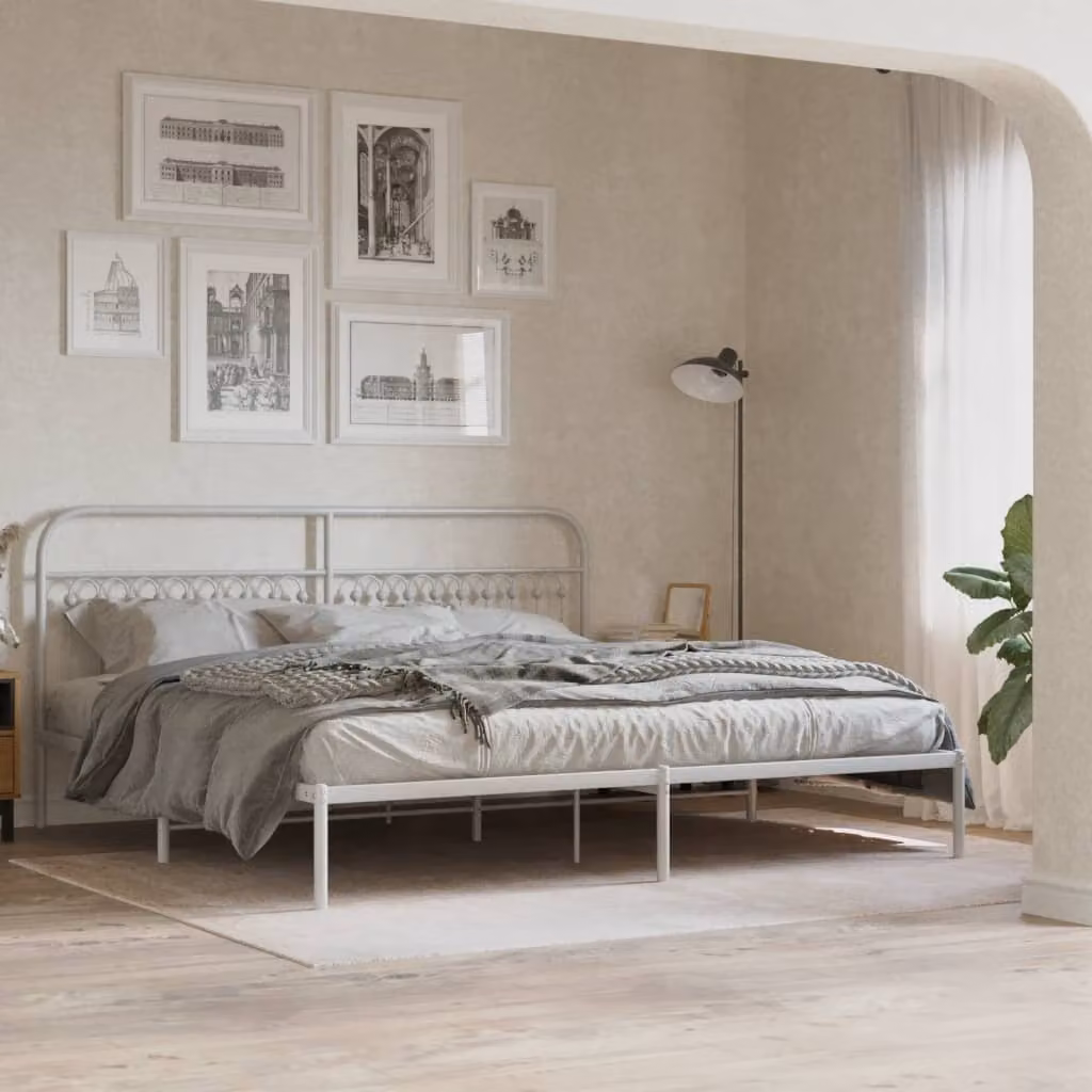 vidaXL Giroletto con Testiera in Metallo Bianco L: 198 cm, P: 207 cm