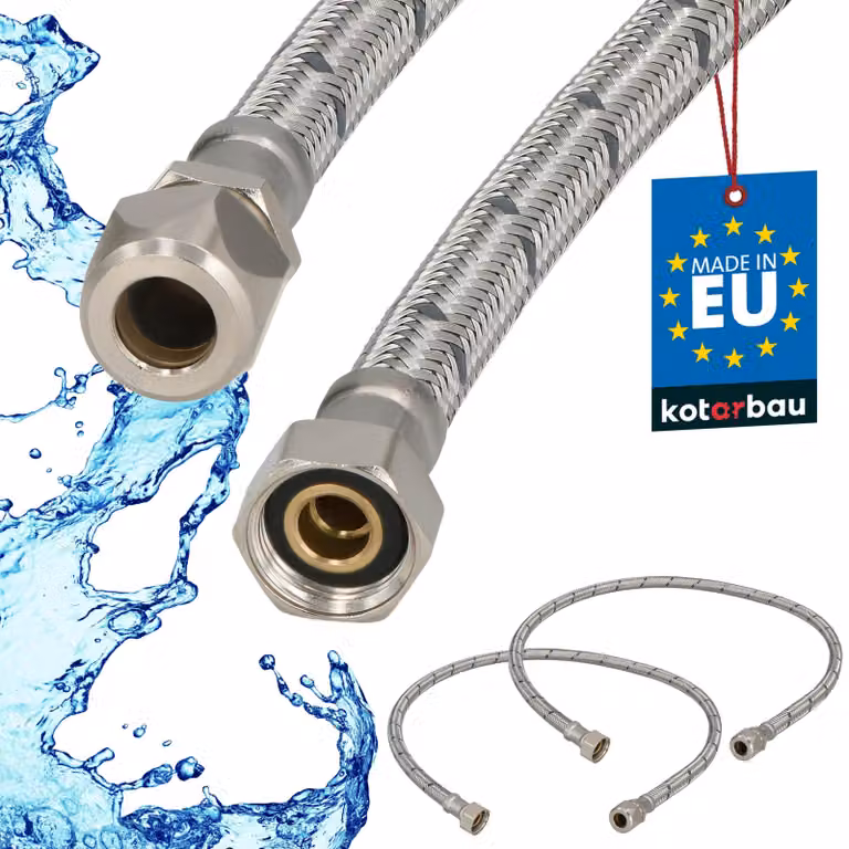 KOTARBAU® 2 Pezzi Tubo Flessibile per Rubinetto 3/8“ x 3/8“ Tubo di Raccordo 80 cm Dado Girevole x Raccordo a Pressare Acciaio Inox