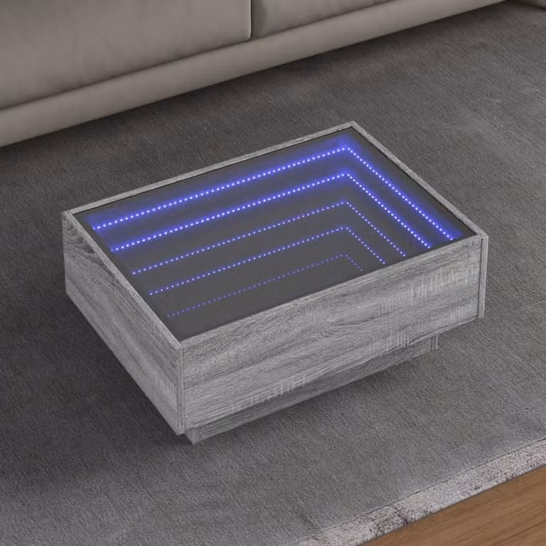 vidaXL Tavolino da salotto in legno con LED Grigio Sonoma L: 70 cm, P: 50 cm, H: 30 cm