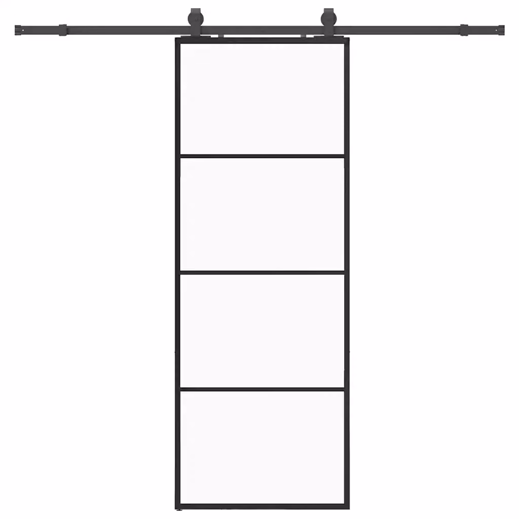 Porta Scorrevole Moderna VIDAXL in Vetro Trasparente con Telaio in Alluminio Nero L: 76 cm, H: 205 cm – 2