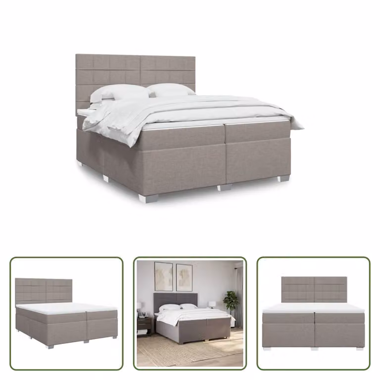 The Living Store Letto a molle con materasso Taupe 200x200 cm in tessuto