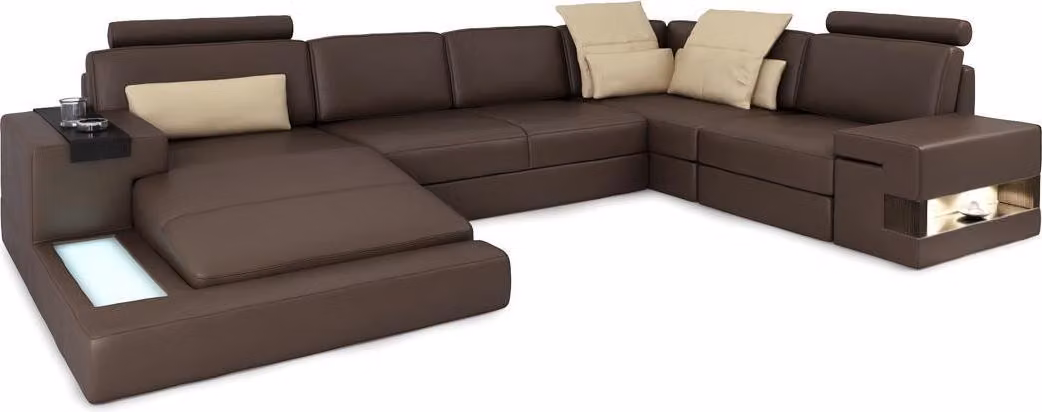 Ledersofa LED + USB Ecksofa Sofa Couch Polster Bellini Big Wohnlandschaft Sofas