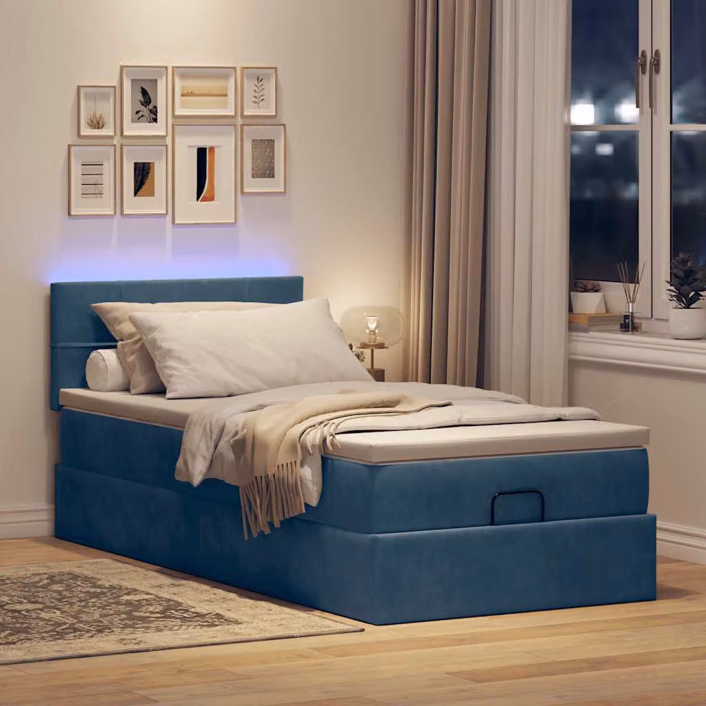 Maison Exclusive - Pouf Letto con Materasso e LED Blu Scuro 80x200cm in Velluto