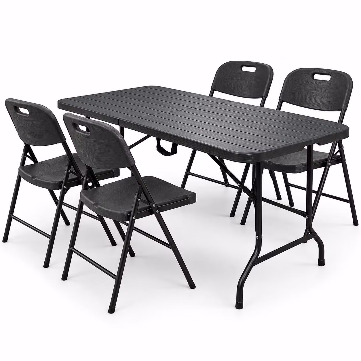 Set di mobili da giardino pieghevoli Rijoka - look legno - set di mobili pieghevoli tavolo e 4 sedie pieghevoli | taupe