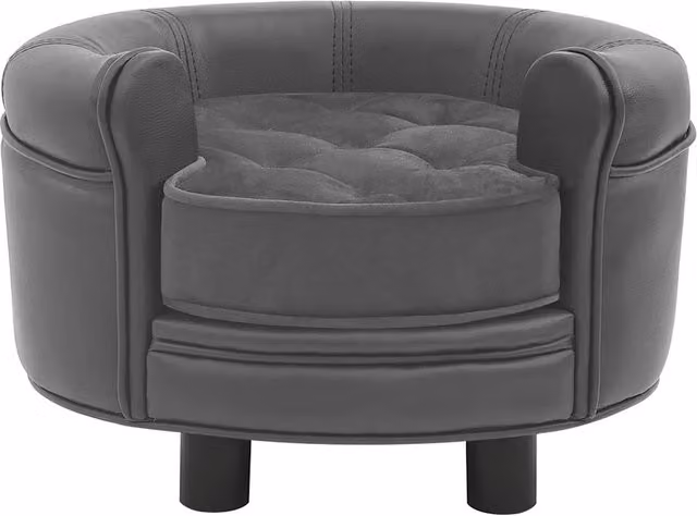 Divano per cani DESIGN IN grigio in peluche e similpelle con base in legno e fodera rimovibile, L 48 cm x P 48 cm x H 32 cm