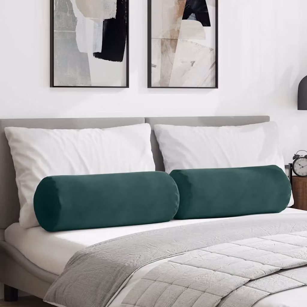 Set di 2 cuscini a rullo vidaXL in tessuto di velluto a coste verde, Ø 25 x 70 cm