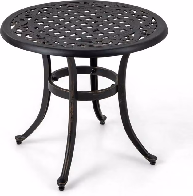 Tavolino da giardino rotondo in alluminio pressofuso marrone con piedini regolabili per esterno e balcone L: 60 cm, P: 60 cm, H: 53 cm – 1