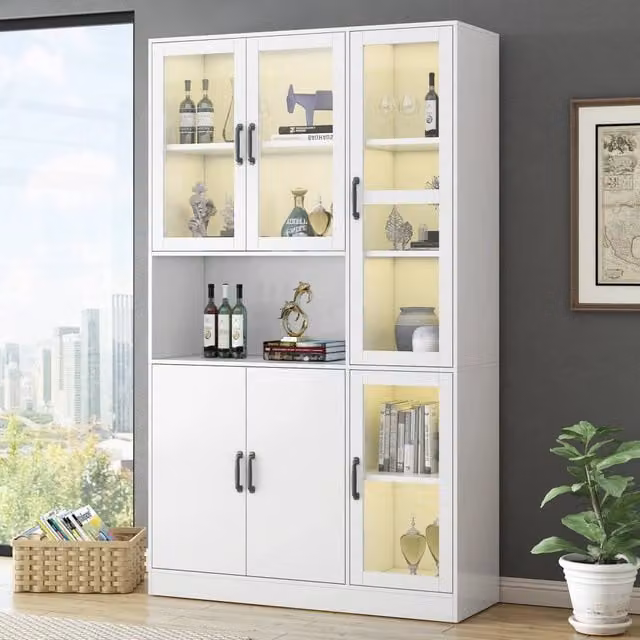Vetrina Bianca con Luci LED e Ante in Vetro Mobile Dispensa Cucina Grande