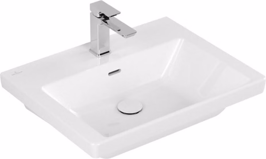 Vasque Villeroy & Boch Subway 3.0, rectangulaire, 1 trou pour robinetterie, avec trop-plein, compatible avec robinetterie 3 trous, 600x470mm, 4A7060R1, 4A7060R1