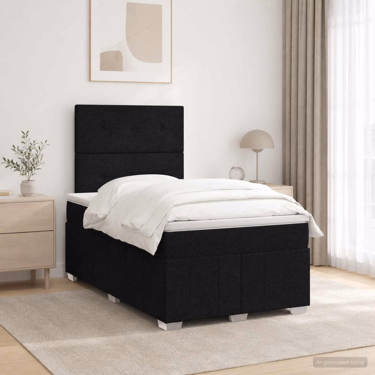 Letto box spring con materasso vidaXL in tessuto nero e bianco con molle a tasche L/P/H: 120 x 200 x 140,5 cm