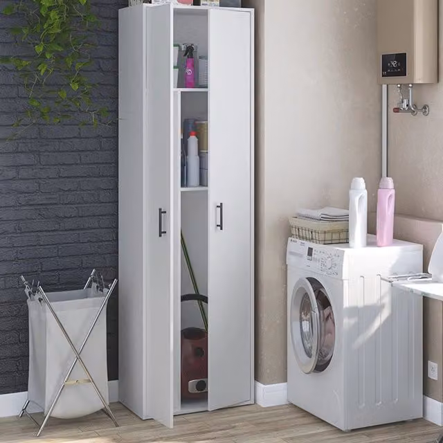 Armadio Multiuso Strevi con 2 Ante e 2 Ripiani, Bianco, L/P/H: 40 x 60 x 206 cm