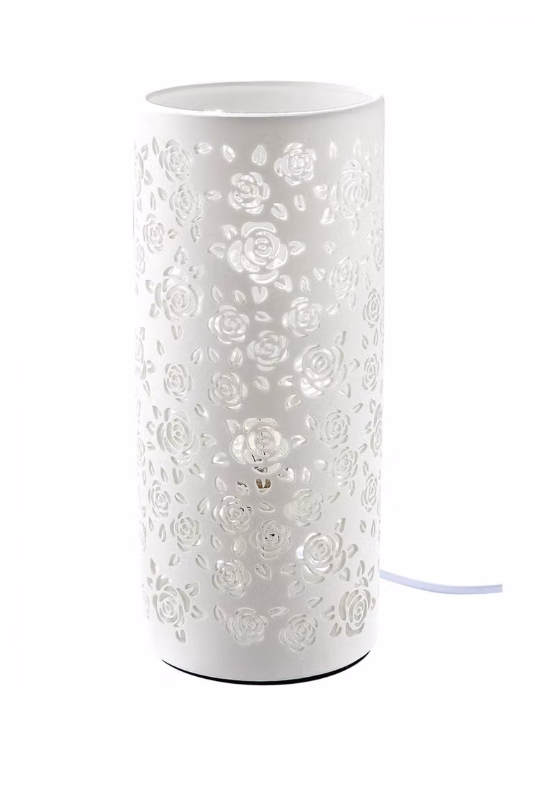 Lampada da tavolo Gilde, design floreale, porcellana, bianca, confezione da 1, altezza 27 cm, diametro 12 cm. Codice prodotto: 32013. Codice EAN: 4009079320138