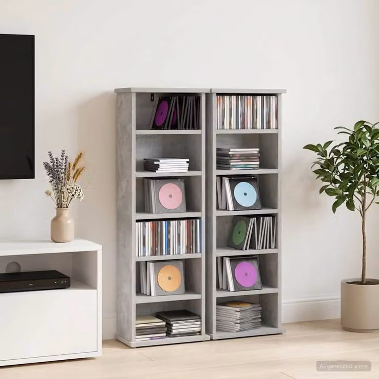 Set di 2 mobili per CD vidaXL in MDF Grigio, con ripiani regolabili, L 60 cm x P 17 cm x H 92 cm