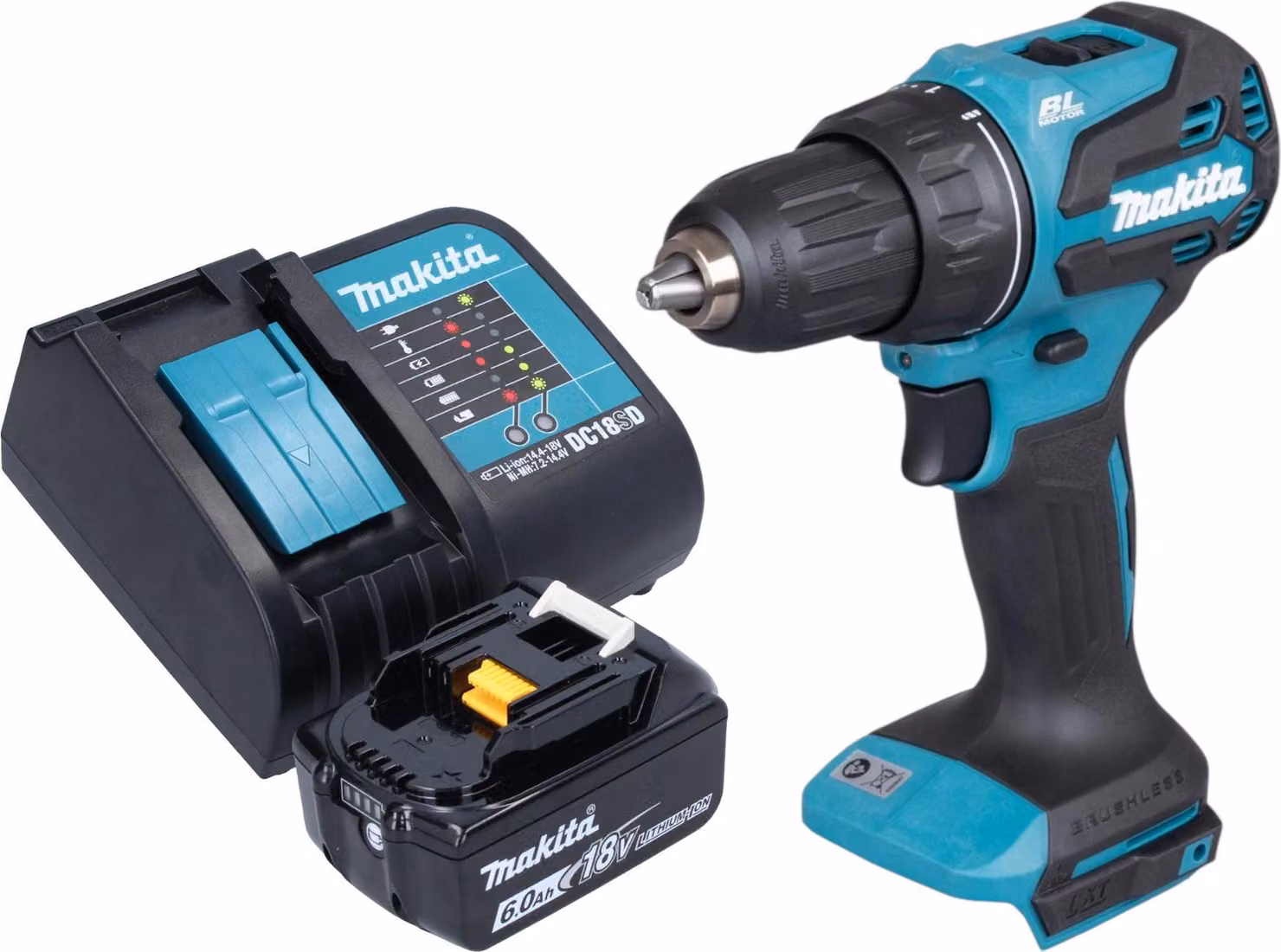 Makita DDF 490 SG1 Trapano avvitatore a batteria 18 V 65 Nm 1/2" Brushless + 1x batteria 6,0 Ah + caricabatteria