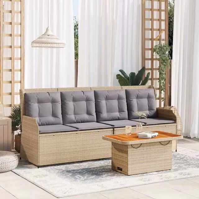 Set Divani da Giardino 3 pz con Cuscini in Polyrattan Beige 3262445