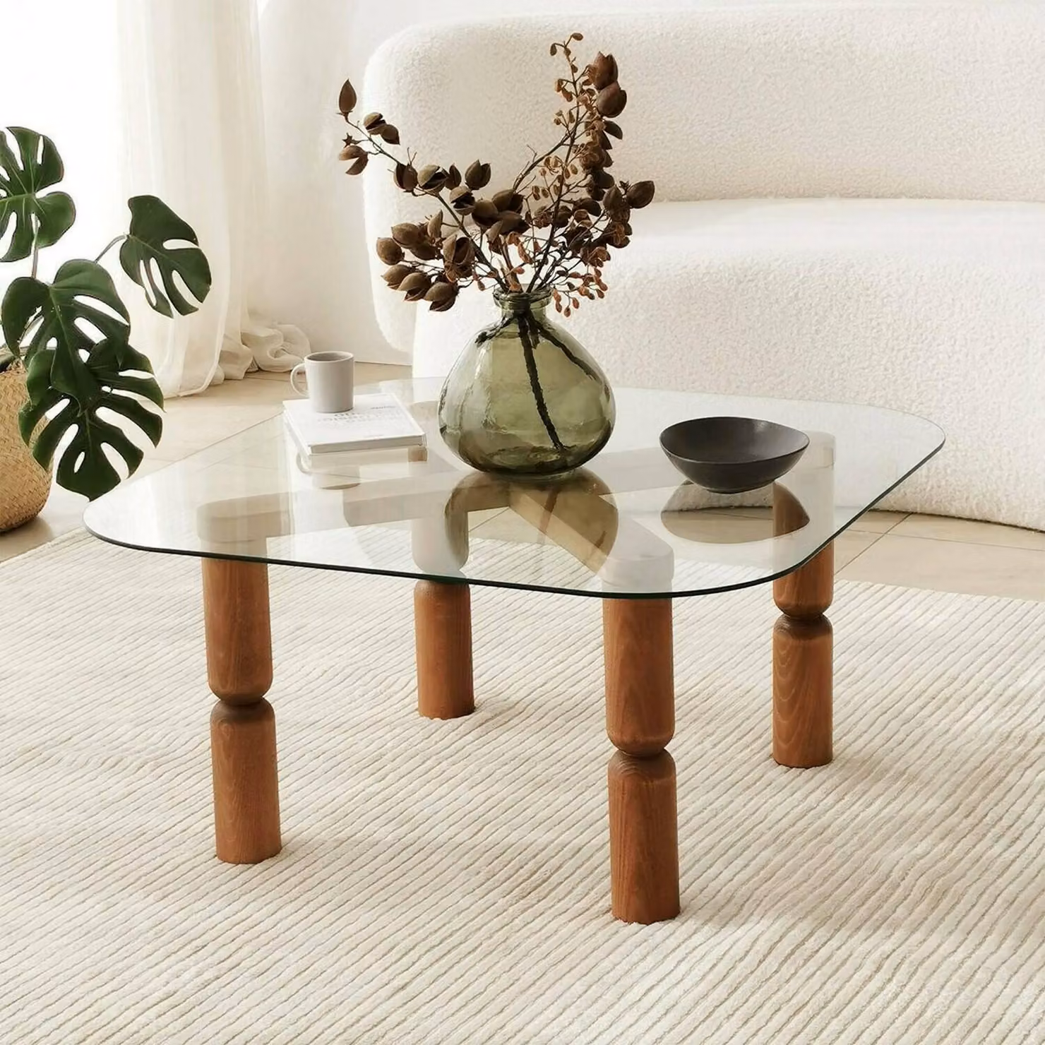 Gran - Tavolino da Salotto, 80x80x40h cm Marrone Noce, Portariviste