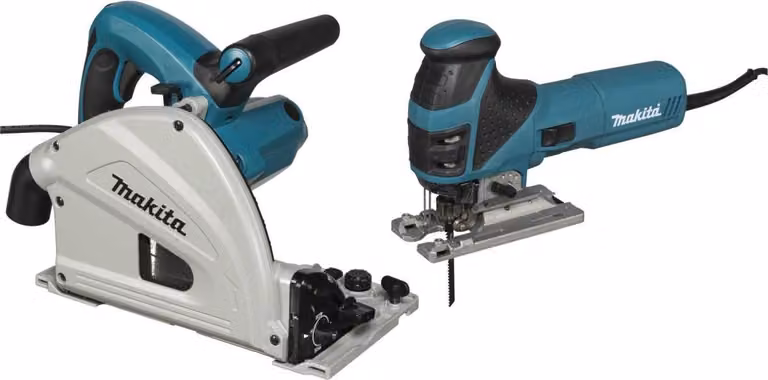 Set di seghe Makita MEU 029 J + sega a immersione SP 6000 J + seghetto alternativo oscillante 4351 FCTJ + guida di taglio + Makpac